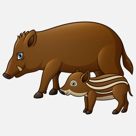 Cartoon wild boar and pigletのイラスト素材
