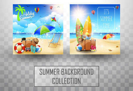 Beautiful summer beach background collectionsのイラスト素材