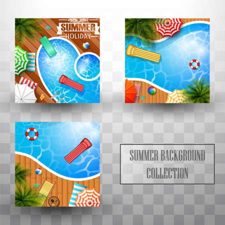 Summer swimming pool top view background collectionsのイラスト素材