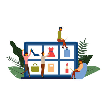 Online shopping, e-commerce concept with character, vector illustrationのイラスト素材