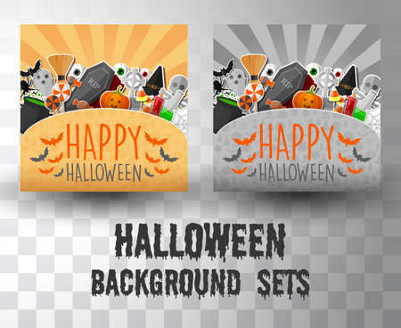 halloween flat banner template background sets with 2 different colourのイラスト素材