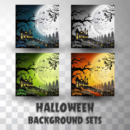 Halloween silhouette background sets with different colour sceneのイラスト素材