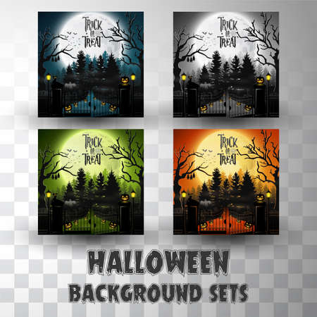Halloween silhouette background sets with different colour sceneのイラスト素材