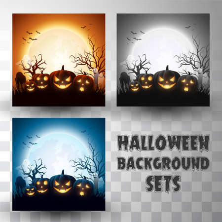 Halloween silhouette background sets with different colour sceneのイラスト素材