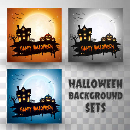 Halloween silhouette background sets with different colour sceneのイラスト素材