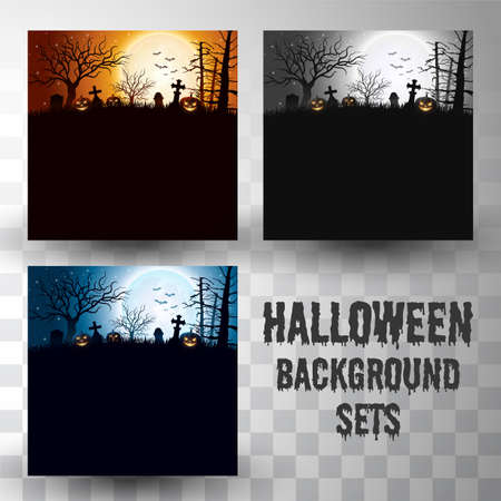 Halloween silhouette background sets with different colour sceneのイラスト素材