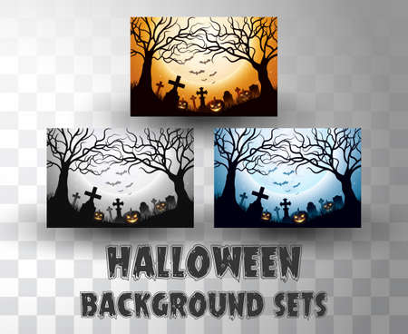 Halloween silhouette background sets with different colour sceneのイラスト素材