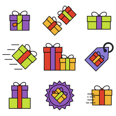Set of gift box on white background, vector illustrationのイラスト素材