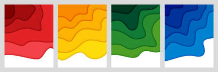 Set of 3D abstract background and paper cut shapes, vector illustrationのイラスト素材