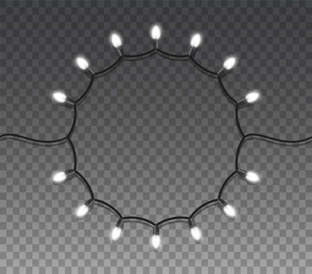 Christmas lights isolated realistic design elements. Glowing lights for christmas Holiday greeting card design. Garlands, Christmas decorationsのイラスト素材