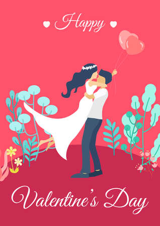 Vector ilustration cards for valentines day. Couple in love, guy and girl on a date, wedding, propose.のイラスト素材