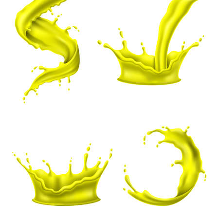 colorful yellow paint splashes liquid realistic vector illustrationのイラスト素材