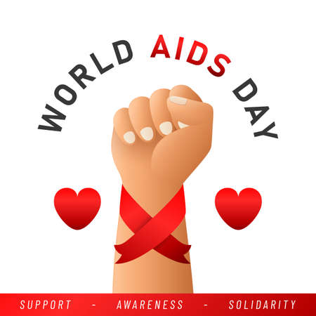 World AIDS day poster. Aids Awareness Red Ribbon. Vector illustration.のイラスト素材