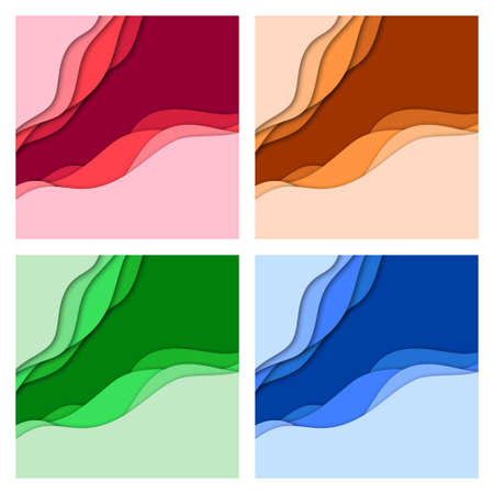 Set of 3D abstract background and paper cut shapes, vector illustrationのイラスト素材