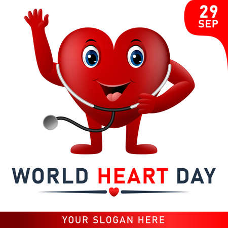 World heart day poster. web banner with red heart. Vector illustration.のイラスト素材
