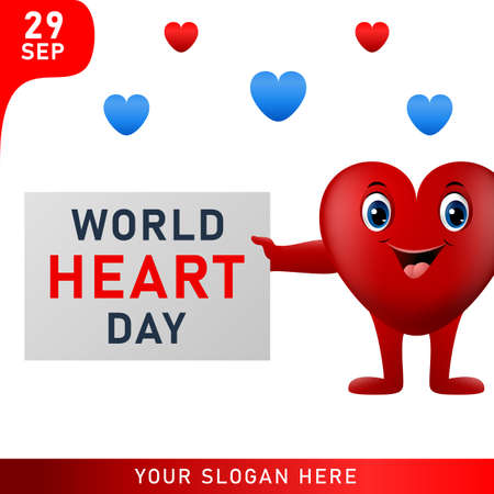 World heart day poster. web banner with red heart. Vector illustration.のイラスト素材