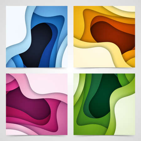 Set of 3D abstract background and paper cut shapes, vector illustrationのイラスト素材