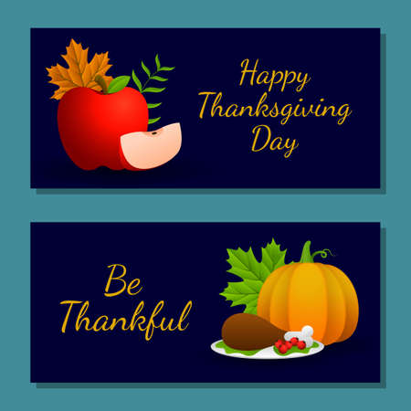 Thanksgiving day banner, poster, greeting card and invitation background. Autumn season inscription. Vector illustration.のイラスト素材