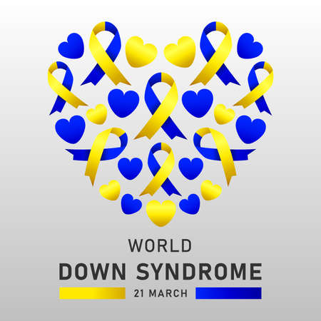 Down syndrome world day vector poster with blue and yellow ribbon. Social poster 21 March World Down Syndrome Day.のイラスト素材