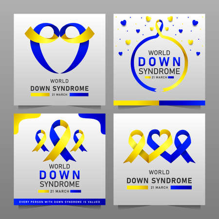 Down syndrome world day vector poster with blue and yellow ribbon. Social poster 21 March World Down Syndrome Day.のイラスト素材