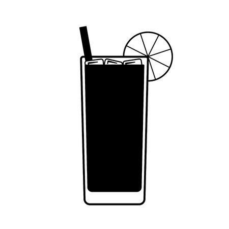 Vector Long Island drink with a piece of lemon, a straw and ice on top. Every piece isolated.のイラスト素材