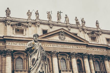 Sculpture of saint Peter with heavan keys, fade out effect, Rome Vatican.の写真素材