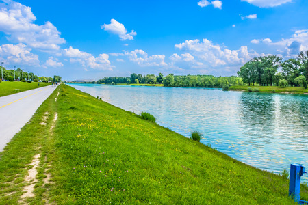 Jarun lake in capital city of Croatia, Zagreb landmark, Europe.の写真素材