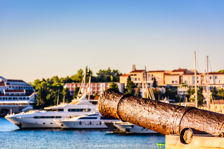 View at marina in old town Korcula, popular touristic destination in Croatia.の写真素材