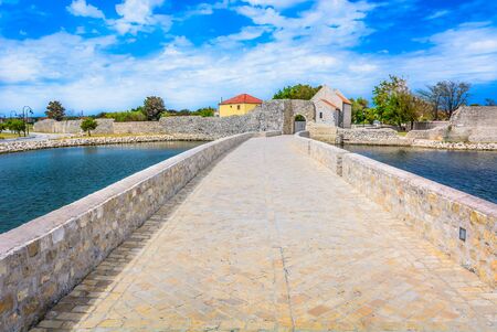 View at old stone architecture in roman town Nin, Croatia.の写真素材