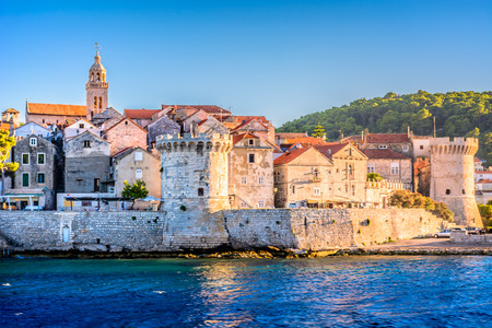 Seafront view at town Korcula, Island Korcula, croatian travel places.の写真素材