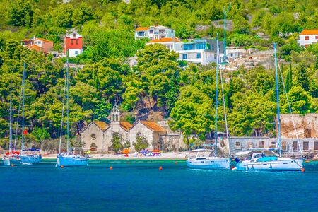 Seafront view at Vis town in Croatia, Mediterranean.の写真素材