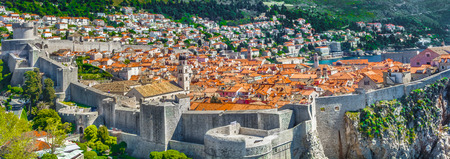 Aerial panorama of fortified town Dubrovnik in Croatia, famous tourist attraction in Croatia, Europe.の写真素材