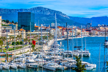 Scenic view at mediterranean tourist resort Split city on Adriatic Coast, Dalmatia region in Croatia, Europe.の写真素材
