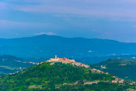 Aerial view at town Motovun on top of the hill, Istria region in Croatia.の写真素材
