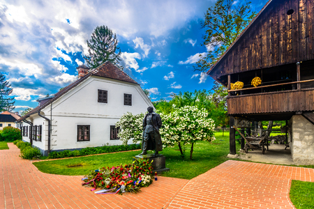 Scenic view at picturesque village Kumrovec in Zagorje region, statue of former leader and president of Josip Broz Tito.の写真素材