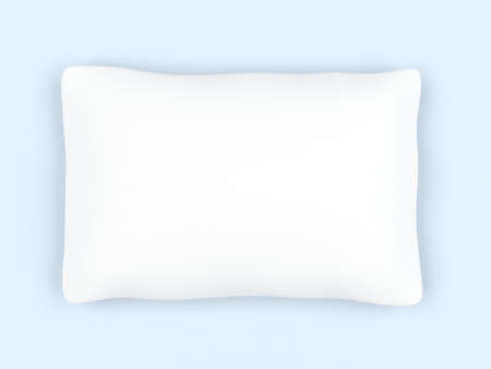 White square pillow isolated on blue background. 3d illustration.の写真素材