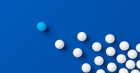 Balls on blue background. Leader concept. Follow. 3d illustration.
