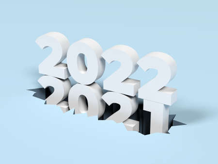 New year and old year. Light blue background. Crisis concept. 2021 and 2020.の写真素材