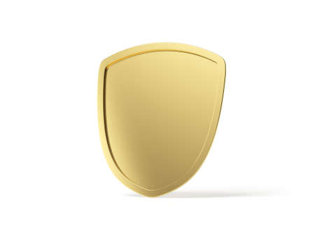 Golden shield isolated on white background. 3d illustration.