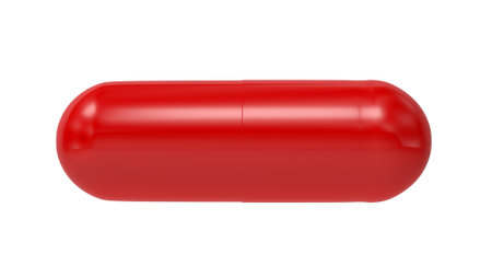 Red pill isolated on white background. 3d illustration.の写真素材