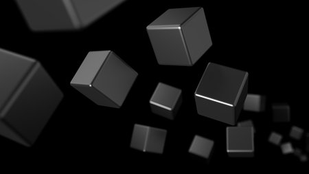 Abstract cubes isolated on black background. 3d illustration.の写真素材