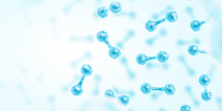 Green hydrogen energy. H2 gas molecules. Clean energy. Renewable energy source. Ecological. Blue...