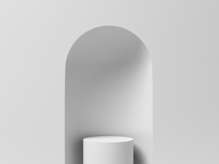 Product display. Display plinths. Stand. White color. 3d illustration.の写真素材
