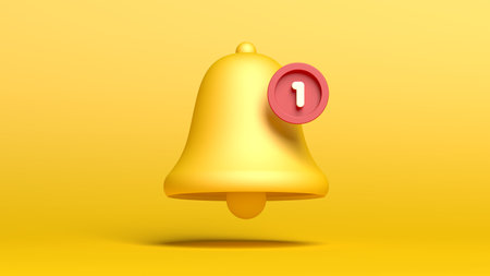 Yellow notification bell. Isolated. 3d illustration.の写真素材
