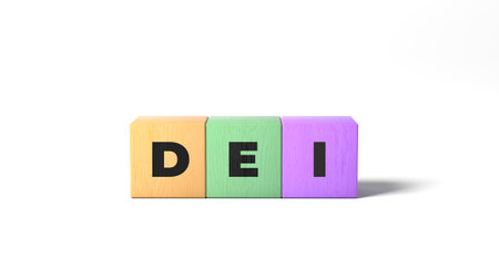 DEI. Diversity, equity, and inclusion. Colorful wooden blocks. Isolated.の写真素材