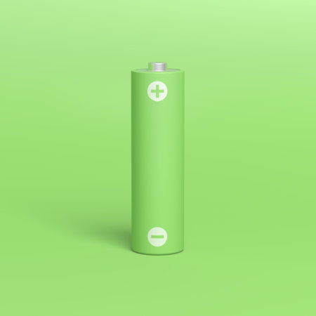 AA battery isolated on green background. 3d illustration.