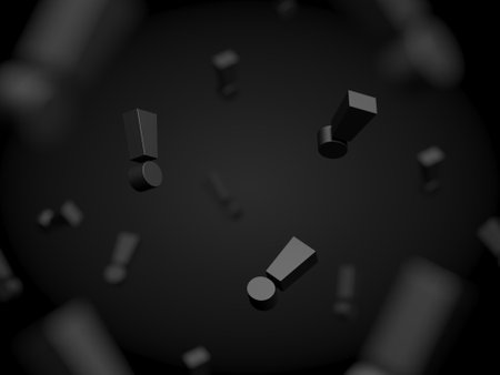 Exclamation marks on black background. 3d illustration.の写真素材