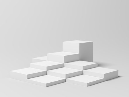 Product display. Display plinths. Stand. White color. 3d illustration.の写真素材