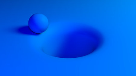 Sphere falling into the hole. Blue color.  3d illustration.の写真素材