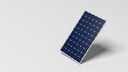 Solar panel isolated on light gray background. Copy space. 3d illustration.の写真素材